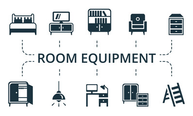 Room Equipment icon set. Collection contain pack of pixel perfect creative icons. Room Equipment elements set.