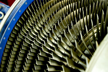 Prototype of aircraft turbo prop engine displayed in aircraft maintenance classroom for studying at...