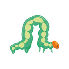 The caterpillar is bright green with an orange head. Green garden pest. Vector illustration isolated on white background.