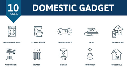 Domestic Gadget icon set. Contains editable icons household theme such as washing machine, game console, smart home and more.