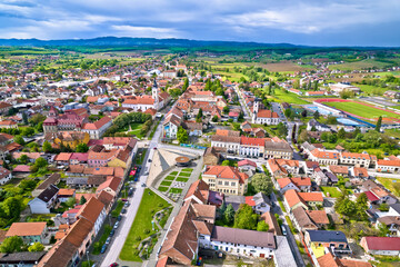Fototapeta na wymiar Colorful medieval town of Krizevci aerial view