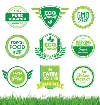 Set of organic fresh natural and tasty food labels