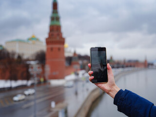 Naklejka premium Asian tourist in travel vacations in winter Moscow