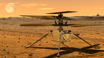 Ingenuity Mars Helicopter Scout,Elements of this image furnished by NASA 3D illustration © Fukume