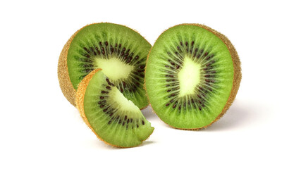 Fototapeta na wymiar juicy kiwi sliced into slices isolated on white background.