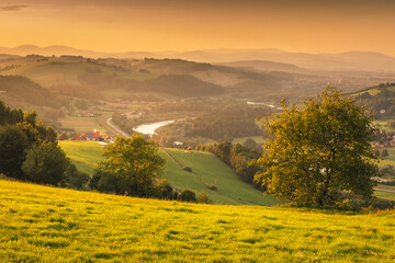 Obraz premium Beskid Sądecki on a warm summer afternoon. Natural views with beautiful landscapes.