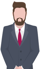 Confident businessman in office outfit. Avatar man in dark suit and tie isolated on white standing with his arms crossed. Serious business person vector male character, chief in half height icon