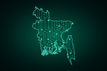 Map of Bangladesh, network line, design sphere, dot and structure on dark background with Map Bangladesh, Circuit board. Vector illustration. Eps 10