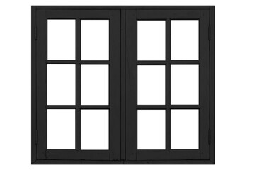 Vintage black painted wooden window frame isolated on a white background