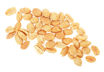 Heap of peeled salted peanuts isolated on a white background, top view.