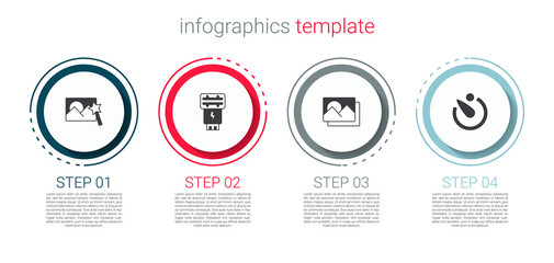 Set Photo retouching, camera flash, frame and Camera timer. Business infographic template. Vector