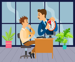 Missing deadline, bad time management. Work in high stress conditions and under hard boss pressure. Scene of tired, nervous, stressed people clutches head at work, many tasks. Deadline metaphors