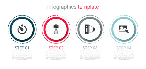 Set Camera timer, Photo camera, and retouching. Business infographic template. Vector