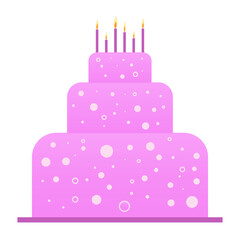 Sweet birthday cake with cream and candles on a white background