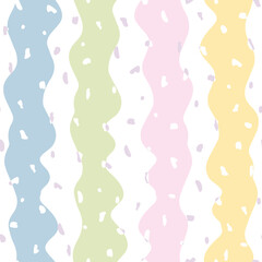 Vector Pastel Colored Abstract Spots with Wavy Stripes seamless pattern background. Perfect for fabric, scrapbooking and wallpaper projects.