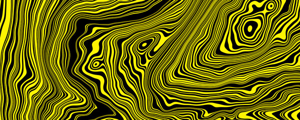 3D rendering. Abstract black and yellow mountain contour lines. Topographic terrain.