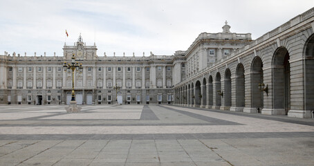 Fototapeta na wymiar Royal Palace of Madrid, Spain, in the morning