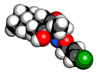 Tepraloxydim herbicide molecule. 3D rendering.