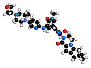 Fenebrutinib drug molecule. 3D rendering.