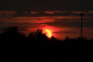 Beautiful sunset and clouds on the last day of april near Wroclaw, Poland, Europe.