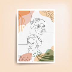 Modern abstract two faces of minimalistic woman lines and art background for wall decoration, postcard or brochure cover design. Vector illustration design