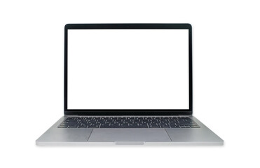 Closeup laptop computer with blank white screen for put your text isolated on white background