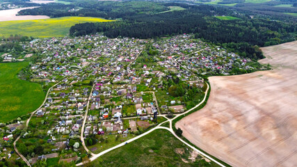 Aerial view of rural agro agricultural field