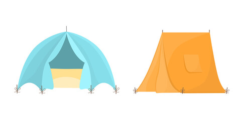 Set of two camping tents, isolated on white background