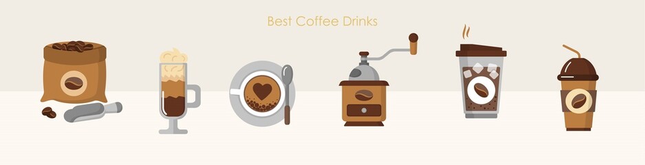 Best coffee set with cups of hot aroma drink