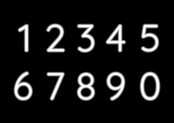 Set of ten numbers form one to zero, number design. Number symbols collection white neon sign vector.