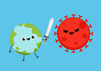 Earth and bacteria character design. planet vector. symbol. logo design. earth day mascot. Sick Earth.
