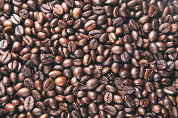 Coffee beans background. Dark coffee background