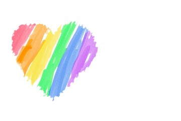 Drawing heart in rainbow colours, concept for celebrations of lgbtqai communities in pride month, June, around the world.