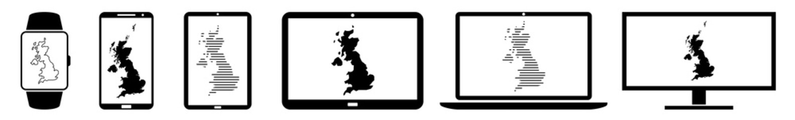 Display great, britain, england, map, border, state Icon Devices Set | Web Screen Device Online | Laptop Vector Illustration | Mobile Phone | PC Computer Smartphone Tablet Sign Isolated