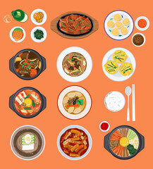 Food background, Top down view variety of Korean food