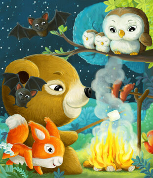 cartoon scene forest animals having fun illustration © honeyflavour