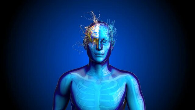 Abstract background of Xray Man walking with left and right Brain