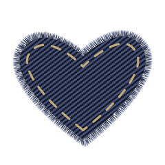 Denim heart design element for label or sale tag. Blue jeans canvas isolated with realistic fabric texture.