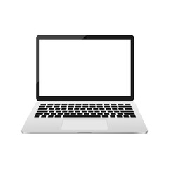 Laptop with empty white screen. Portable 3d realistic computer device. Modern digital technology blank with copy space concept. Vector isolated on white