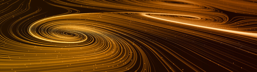 Abstract modern ultra wide background with smooth swirl lines creating vortex structures in a complex data stream. 3D rendering.