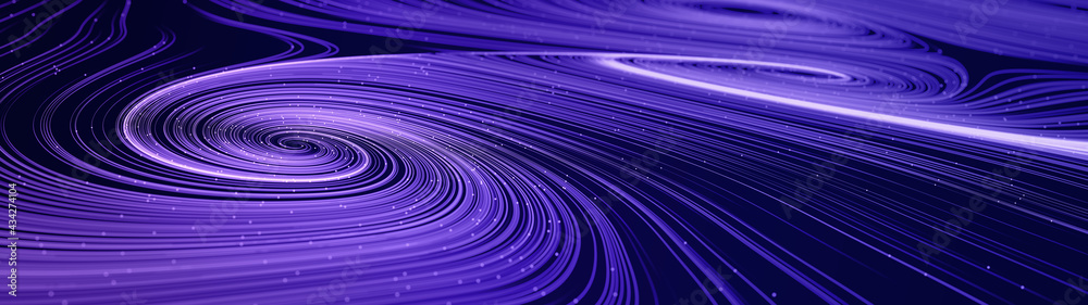 Aufkleber Abstract modern ultra wide background with smooth swirl lines creating vortex structures in a complex data stream. 3D rendering.