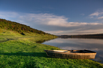 Fototapeta premium Beautiful Landscape with lake and trees. Amazing Nature in Europe. Lovely place to visit this summer.