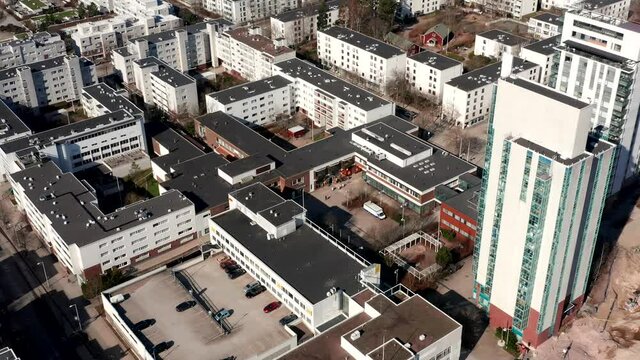 Aerial view of the Kivenlahti neighborhood of Espoo, Finland.