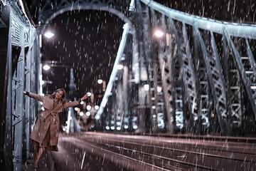Fototapeta premium winter budapest bridge girl, winter view, woman tourist in budapest hungary in winter
