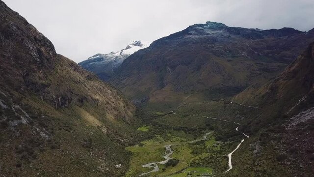 Huascar&aacute;n Cordillera Blanca Lush Steep Mountain range, Peru - Aerial