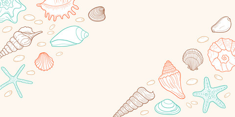 Hand-drawn engraved line design template for invitations, greeting card, poster, banner, flyer, package and more. Vector colorful illustration on pink background.