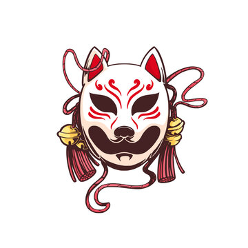 recommend clip art: Kitsune mask japan traditional illustration samurai ninja
