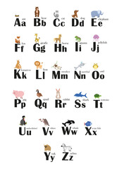 English alphabet with cartoon animals for learning