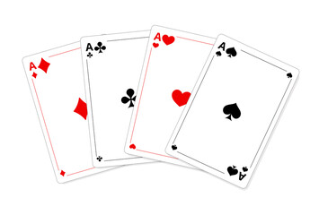 Four aces. Four of a kind. Poker quads. Good luck in the game. Playing cards. Hand drawn sketch line.
