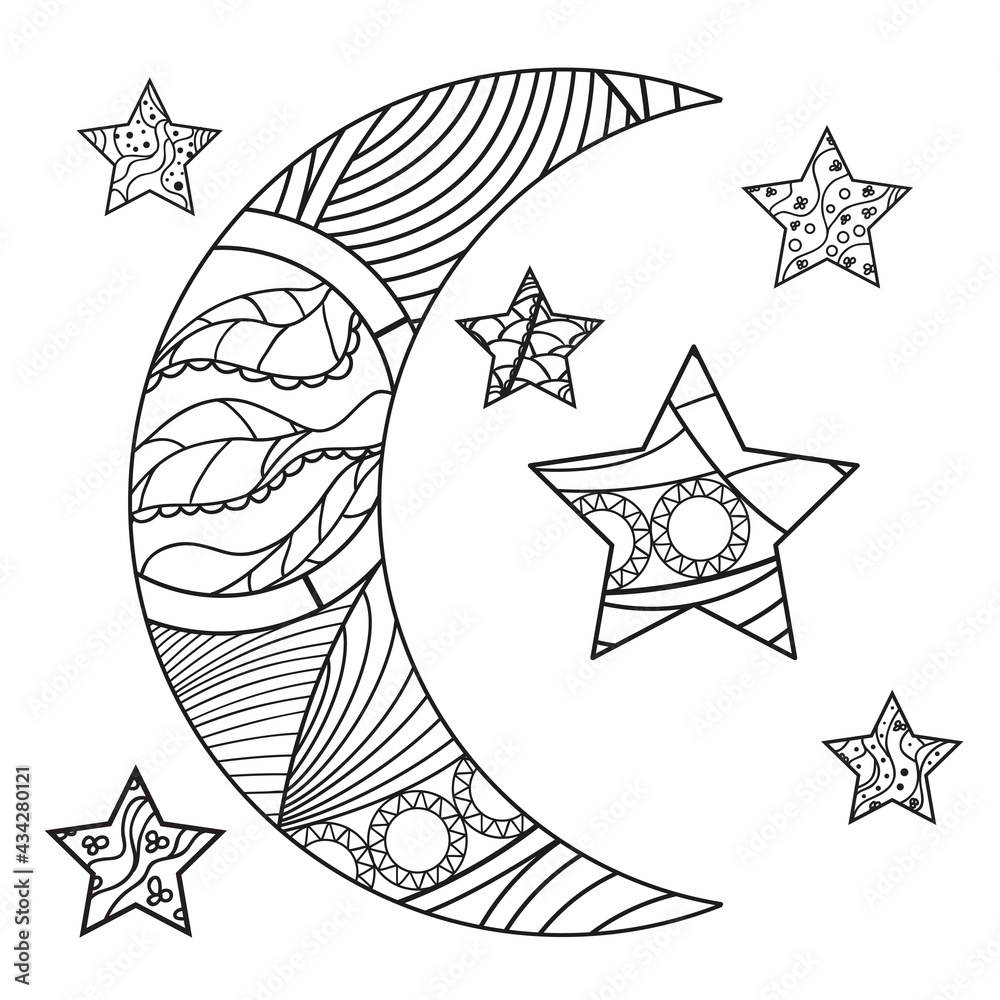 Sticker moon and star with abstract patterns on isolation background. design for spiritual relaxation for ad